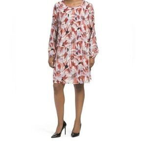 ELLEN TRACY women's Coral Multi Long Sleeve Floral Dress multicolor Size M‎ New
